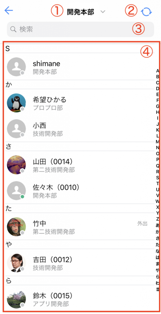 メンバーリスト画面